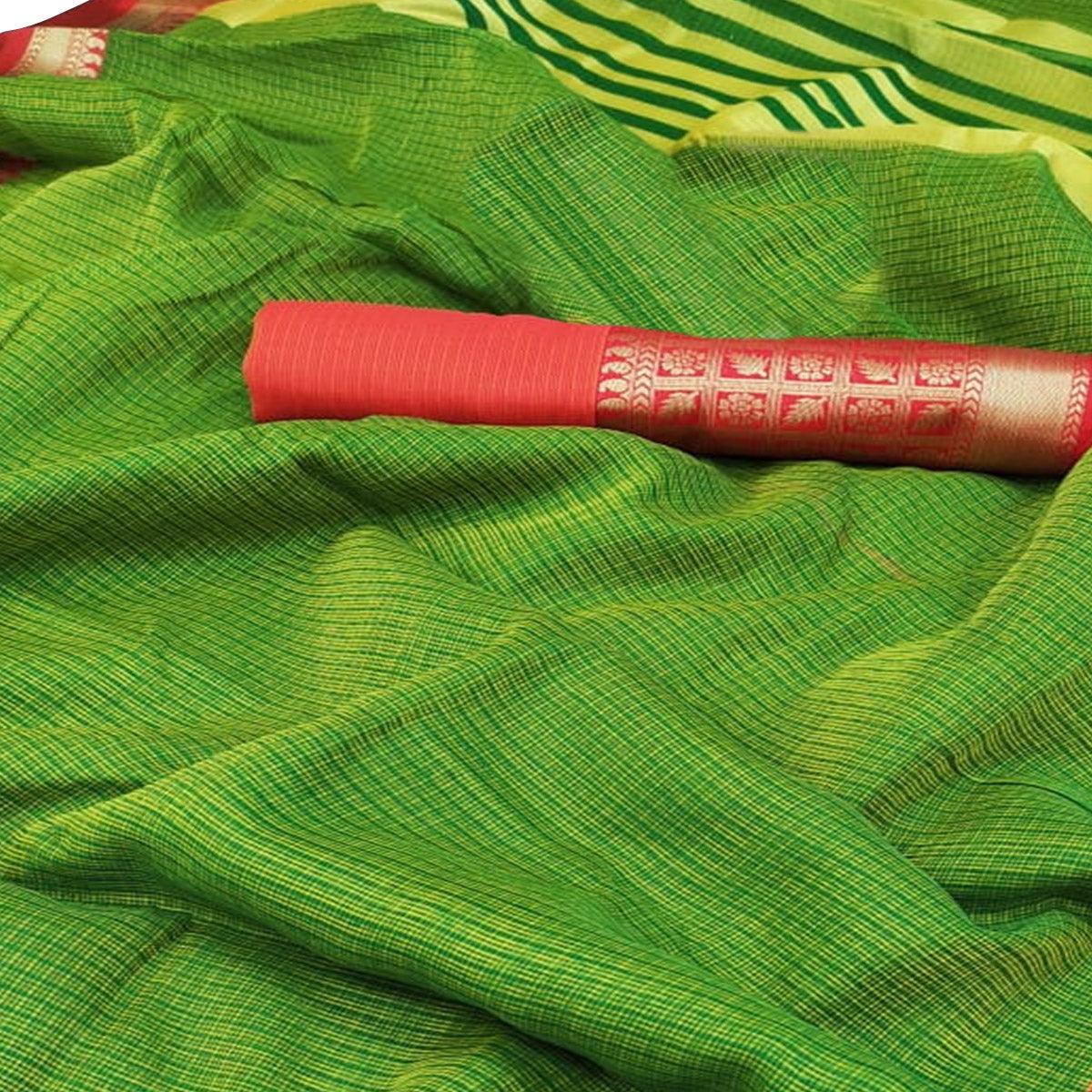 Gleaming Green Colored Festive Wear Woven Silk Saree