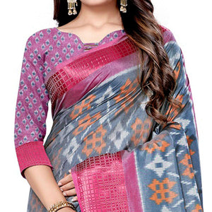 Gleaming Grey Colored Casual Wear Printed Art Silk Saree