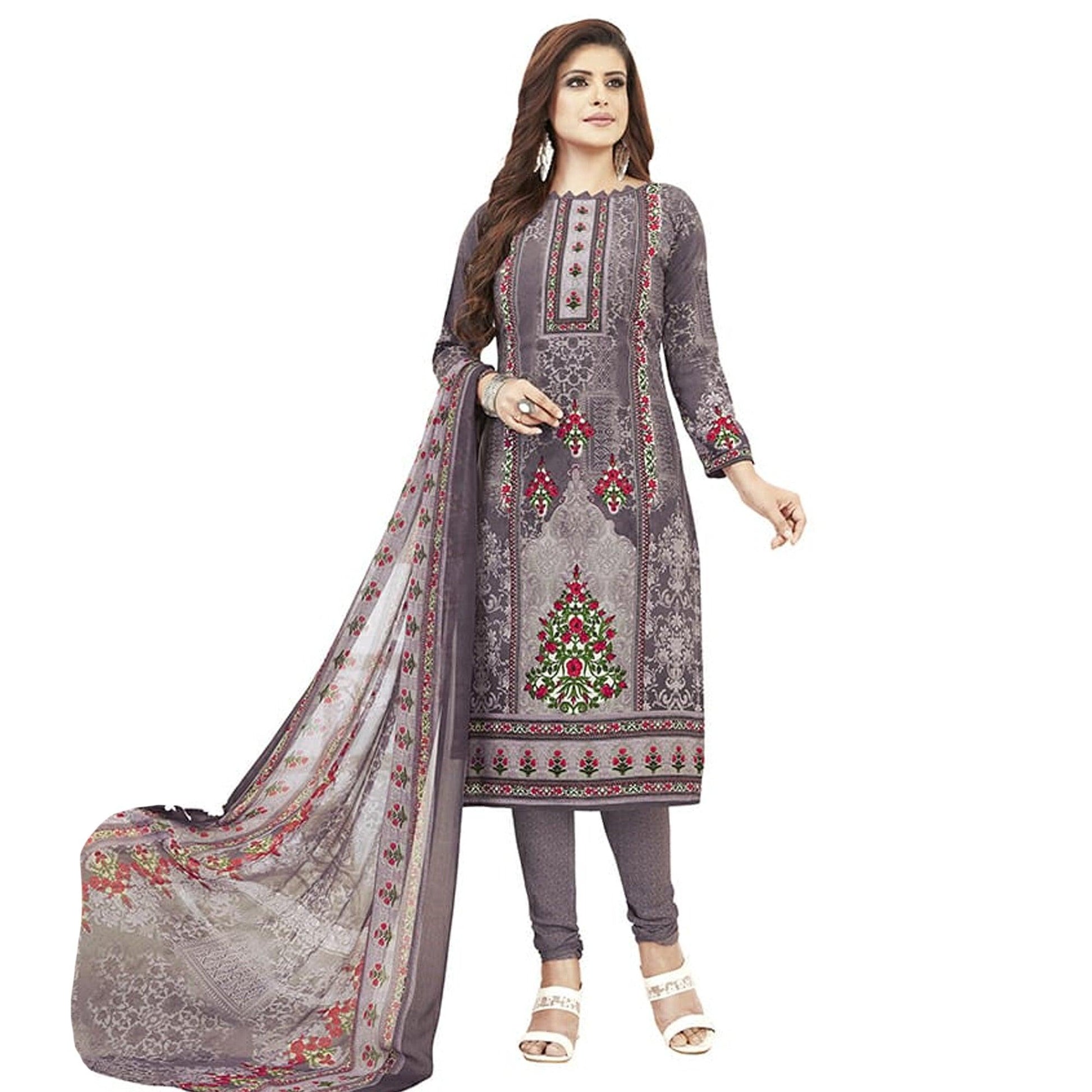 Gleaming Light Purple Colored Casual Printed Crepe Dress Material