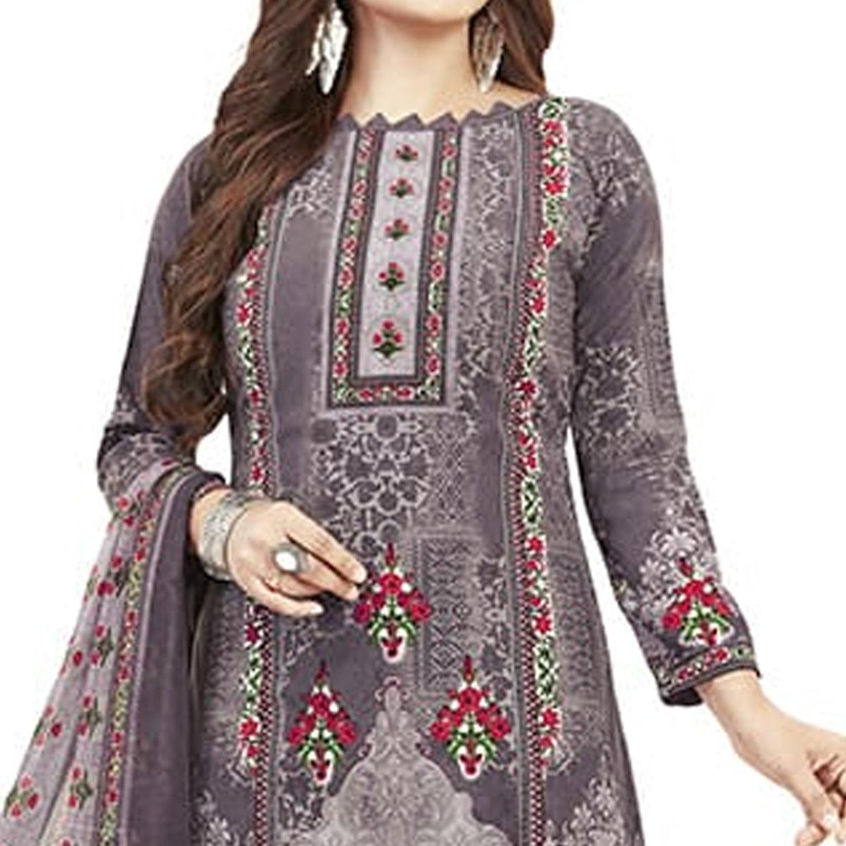 Gleaming Light Purple Colored Casual Printed Crepe Dress Material