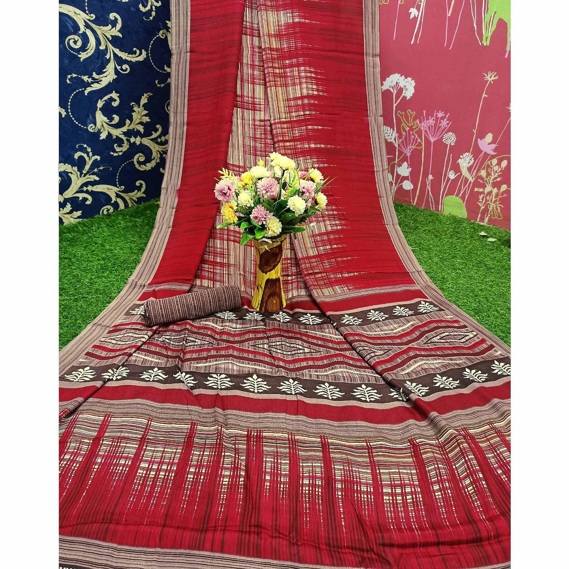 Gleaming Maroon Colored Casual Wear Printed Crepe Saree