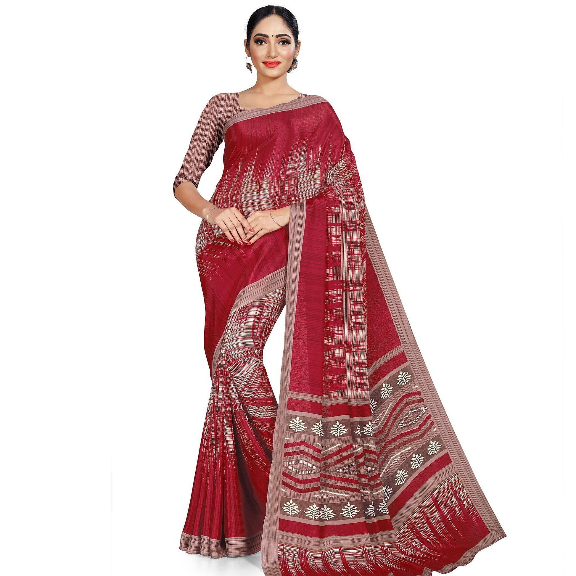 Gleaming Maroon Colored Casual Wear Printed Crepe Saree