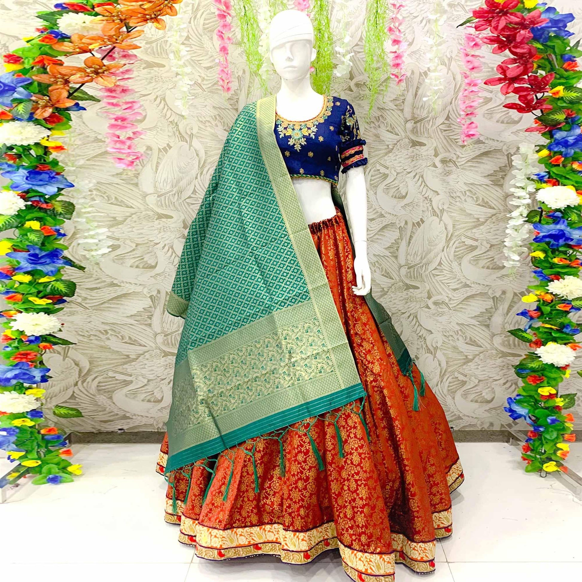 Gleaming Maroon Colored Designer Wedding Wear Woven Banarasi Silk Lehenga Choli