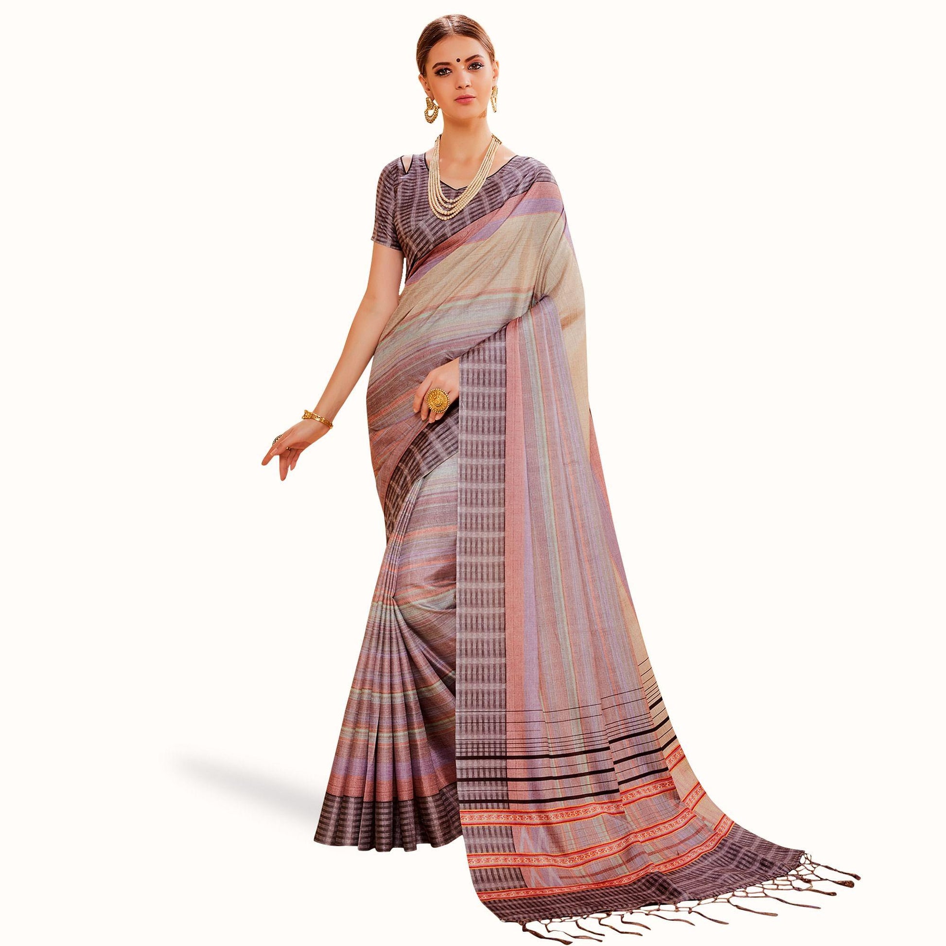 Gleaming Multi Colored Festive Wear Printed Manipuri Silk Saree