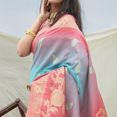 Gleaming Multi Coloured Festive Wear Woven Handloom Silk Saree