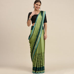 Gleaming Olive Green Colored Partywear Printed Rangoli Silk Saree