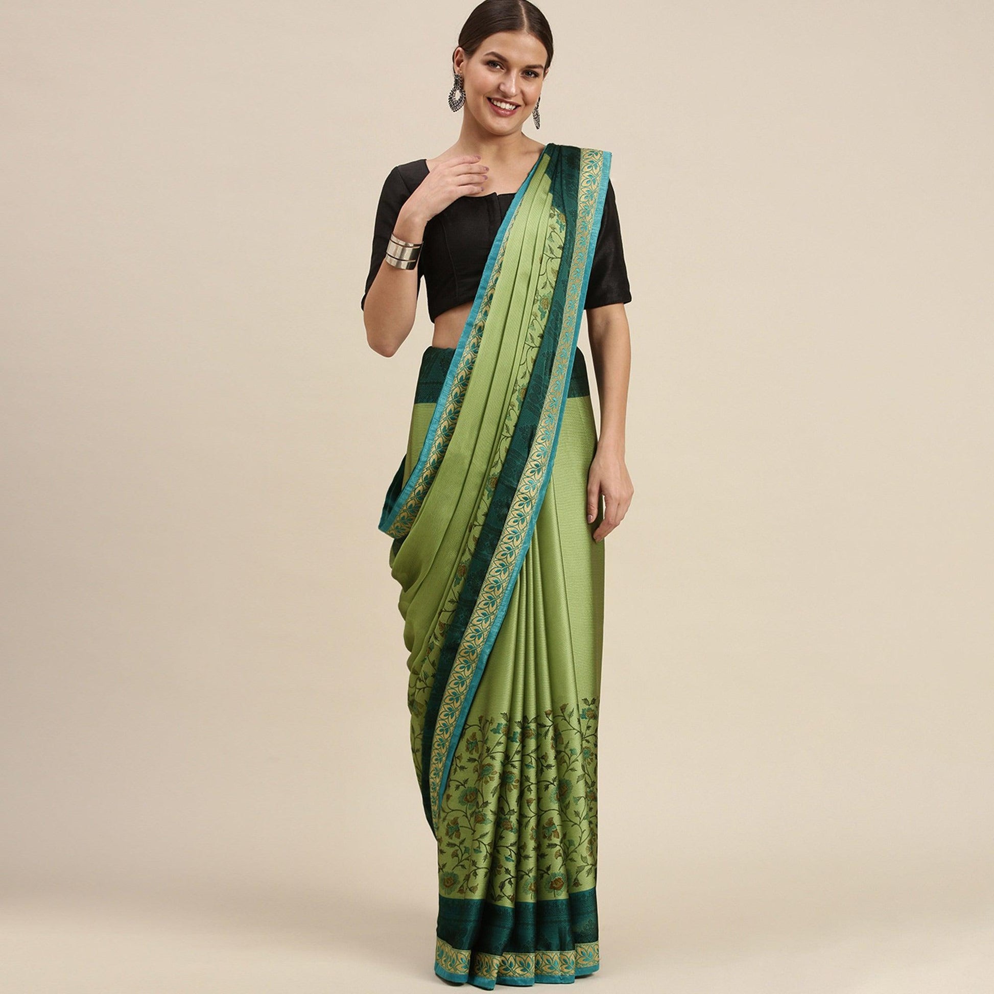 Gleaming Olive Green Colored Partywear Printed Rangoli Silk Saree