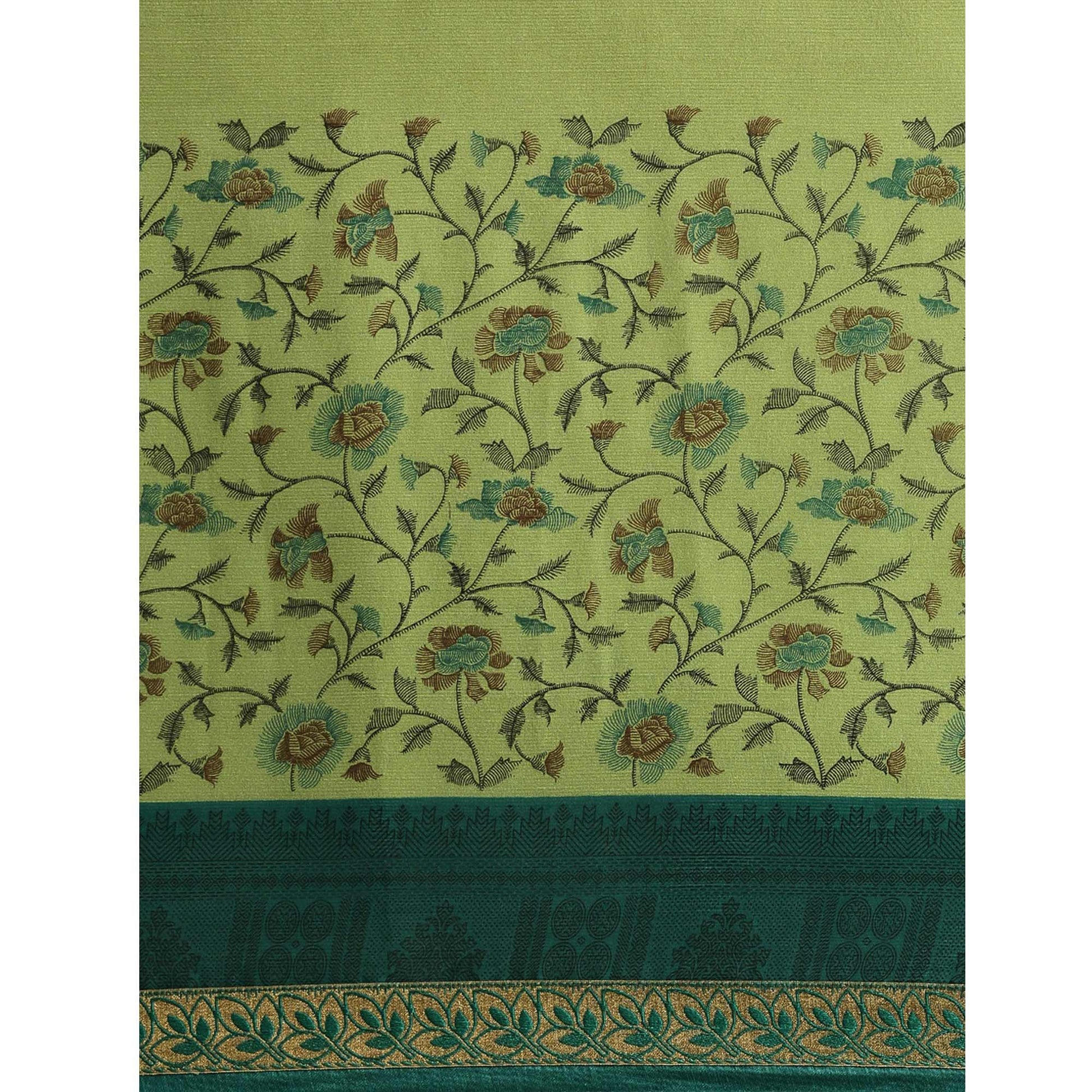 Gleaming Olive Green Colored Partywear Printed Rangoli Silk Saree