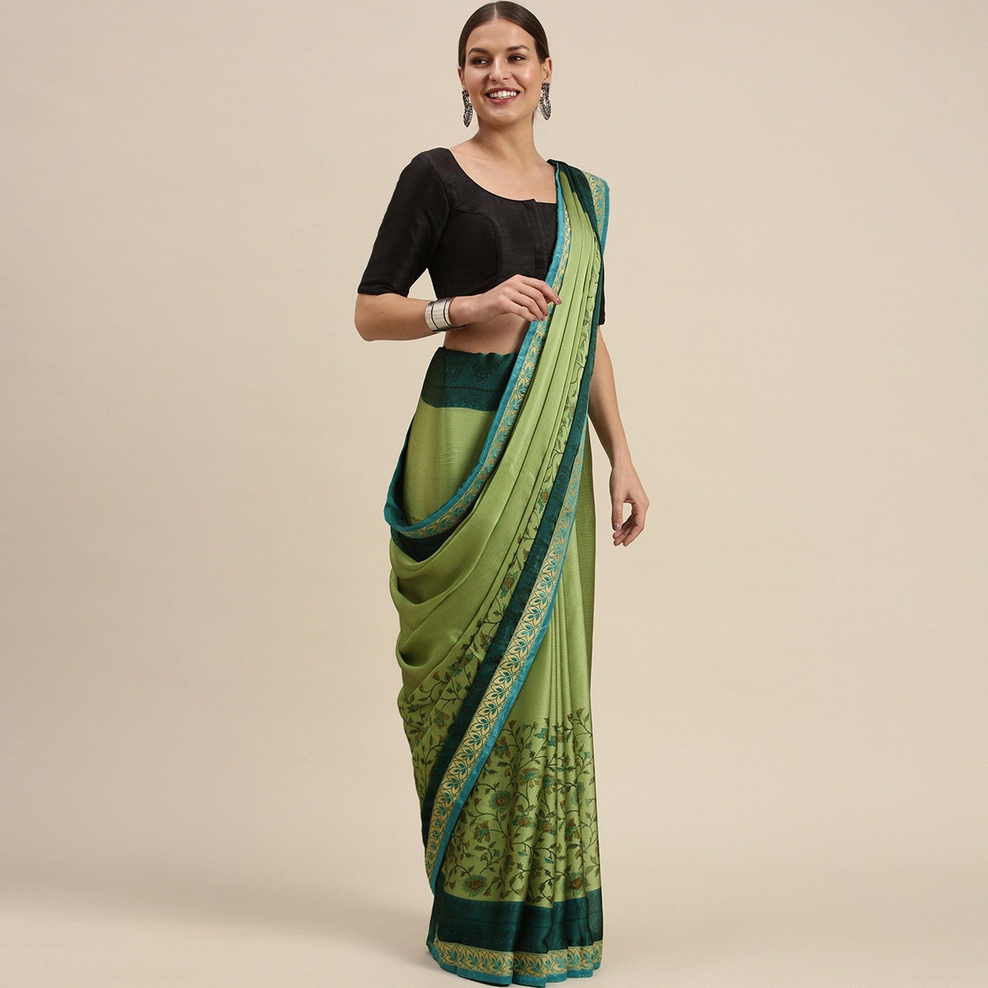 Gleaming Olive Green Colored Partywear Printed Rangoli Silk Saree