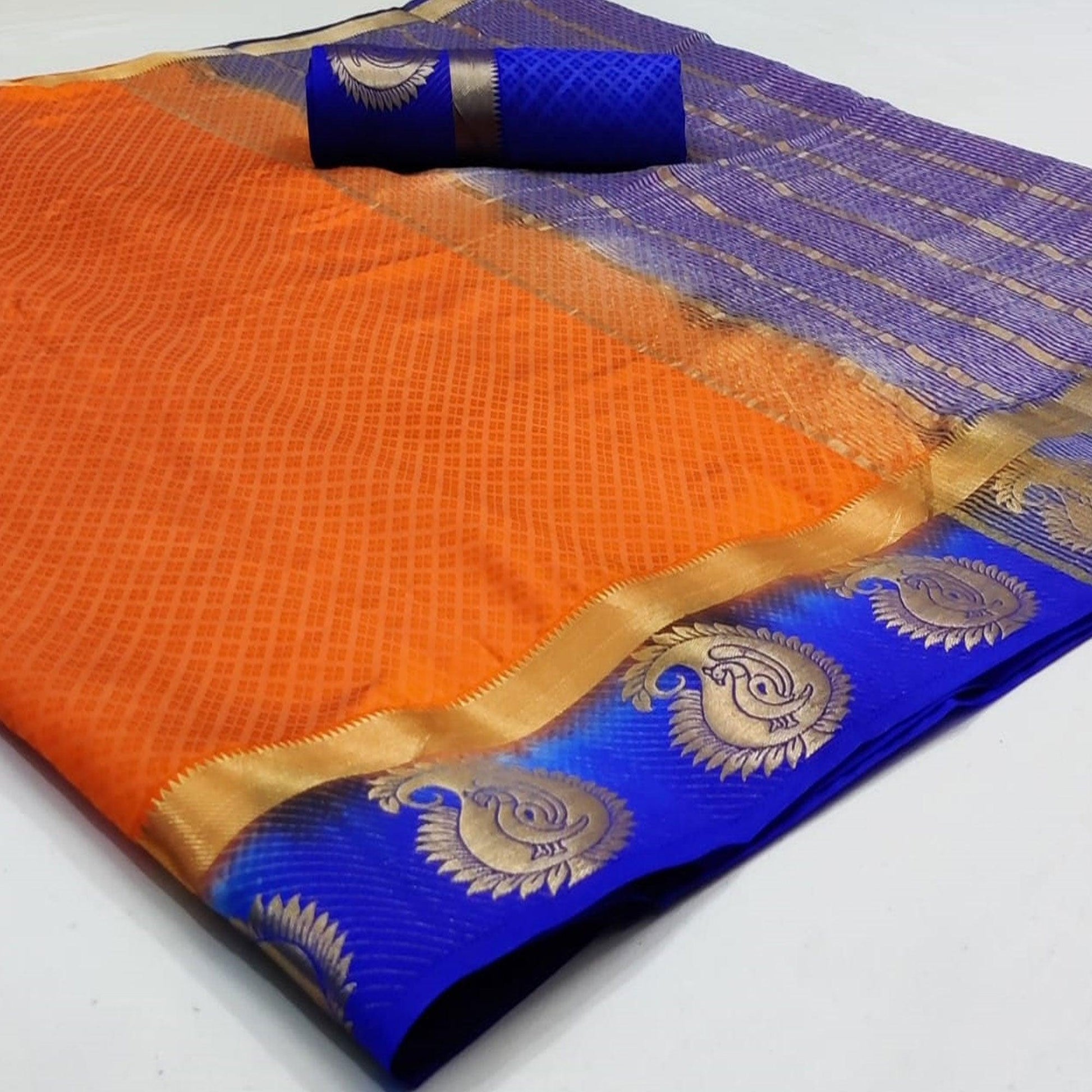 Gleaming Orange Coloured Festive Wear Woven Art Silk Saree