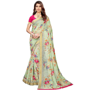 Gleaming Pastel Green Colored Casual Printed Linen Saree