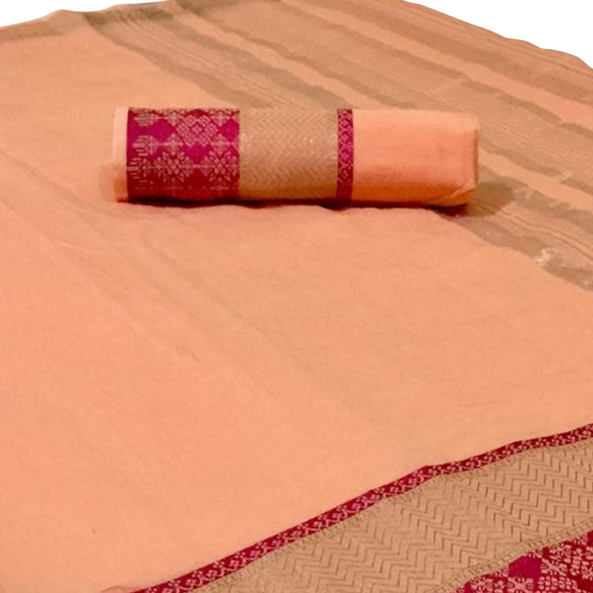 Gleaming Peach Colored Festive Wear Woven Linen Saree