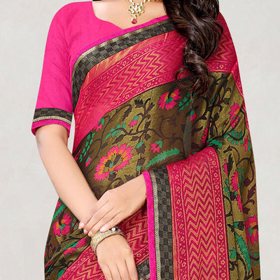 Gleaming Peach Coloured Partywear Printed Chiffon Brasso Saree