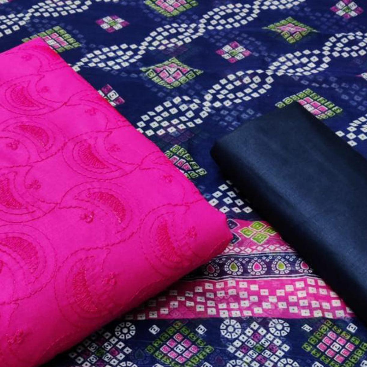 Gleaming Pink Colored Casual Wear Embroidered Cotton Dress Material