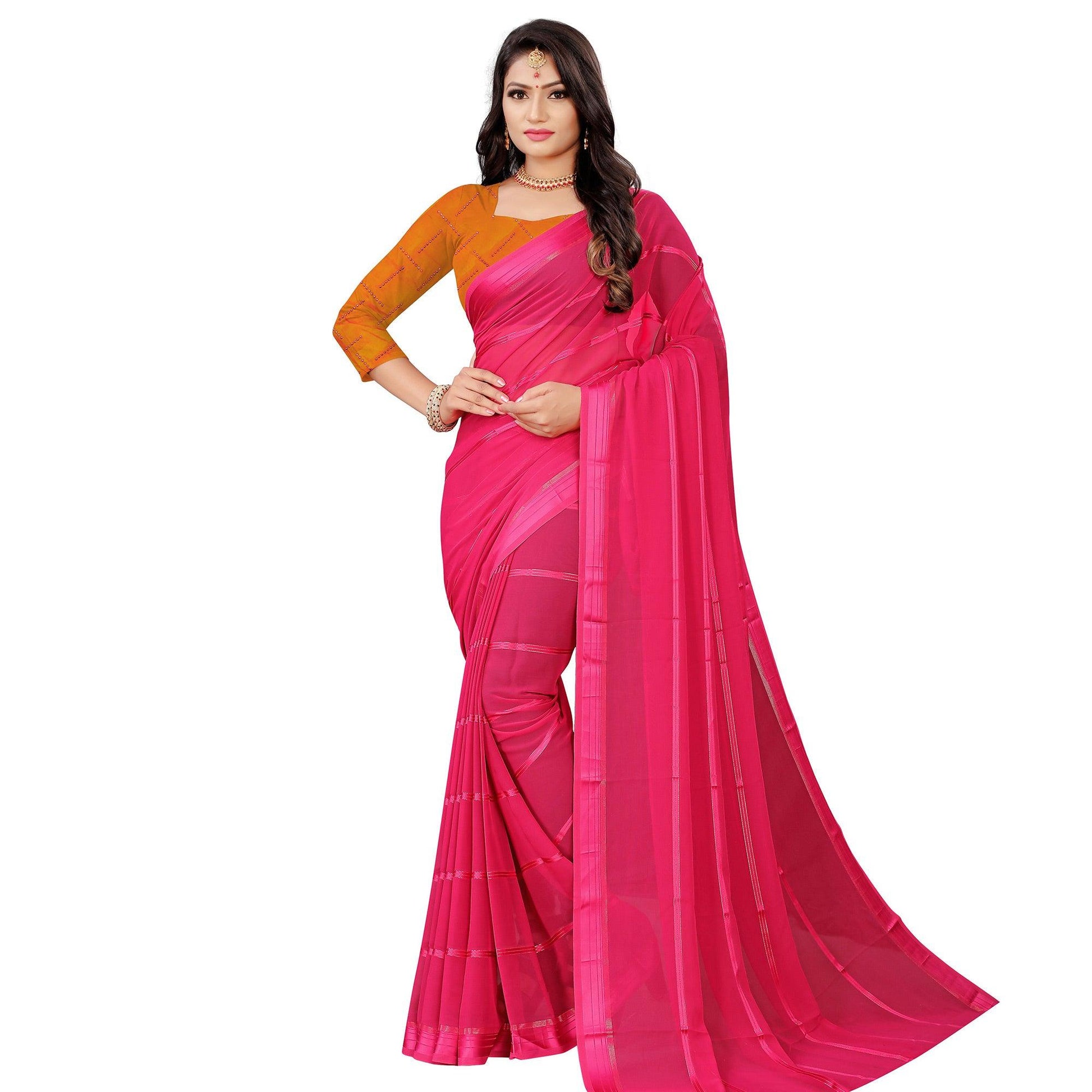 Gleaming Pink Colored Casual Wear Georgette Saree
