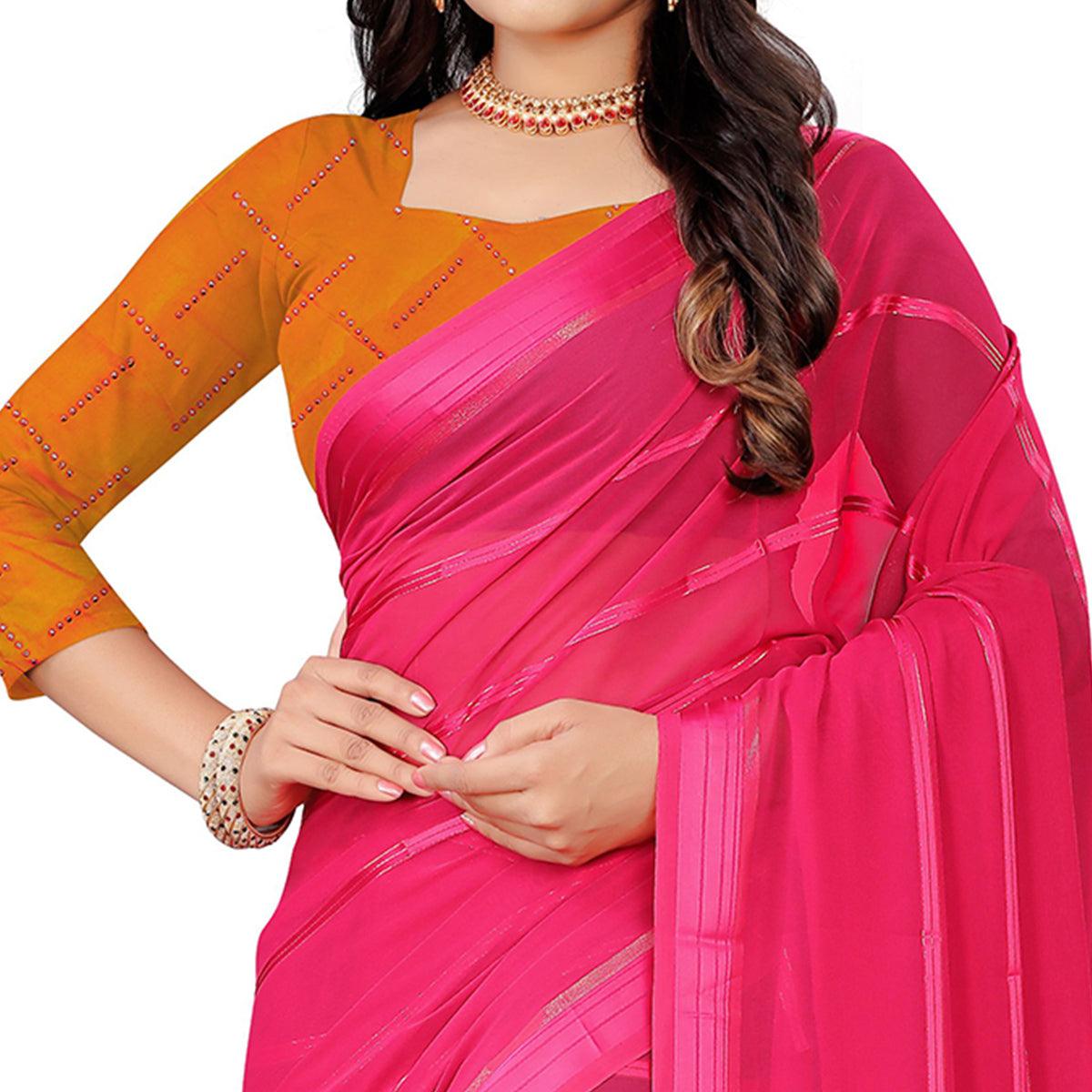 Gleaming Pink Colored Casual Wear Georgette Saree