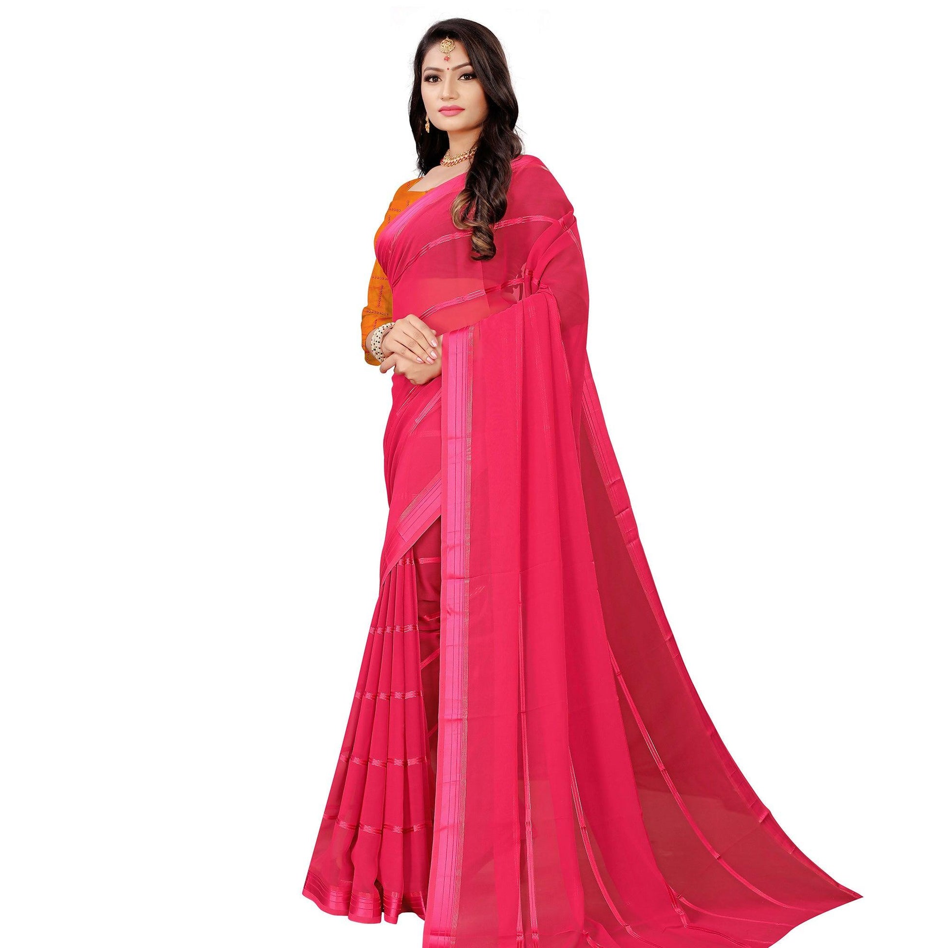 Gleaming Pink Colored Casual Wear Georgette Saree