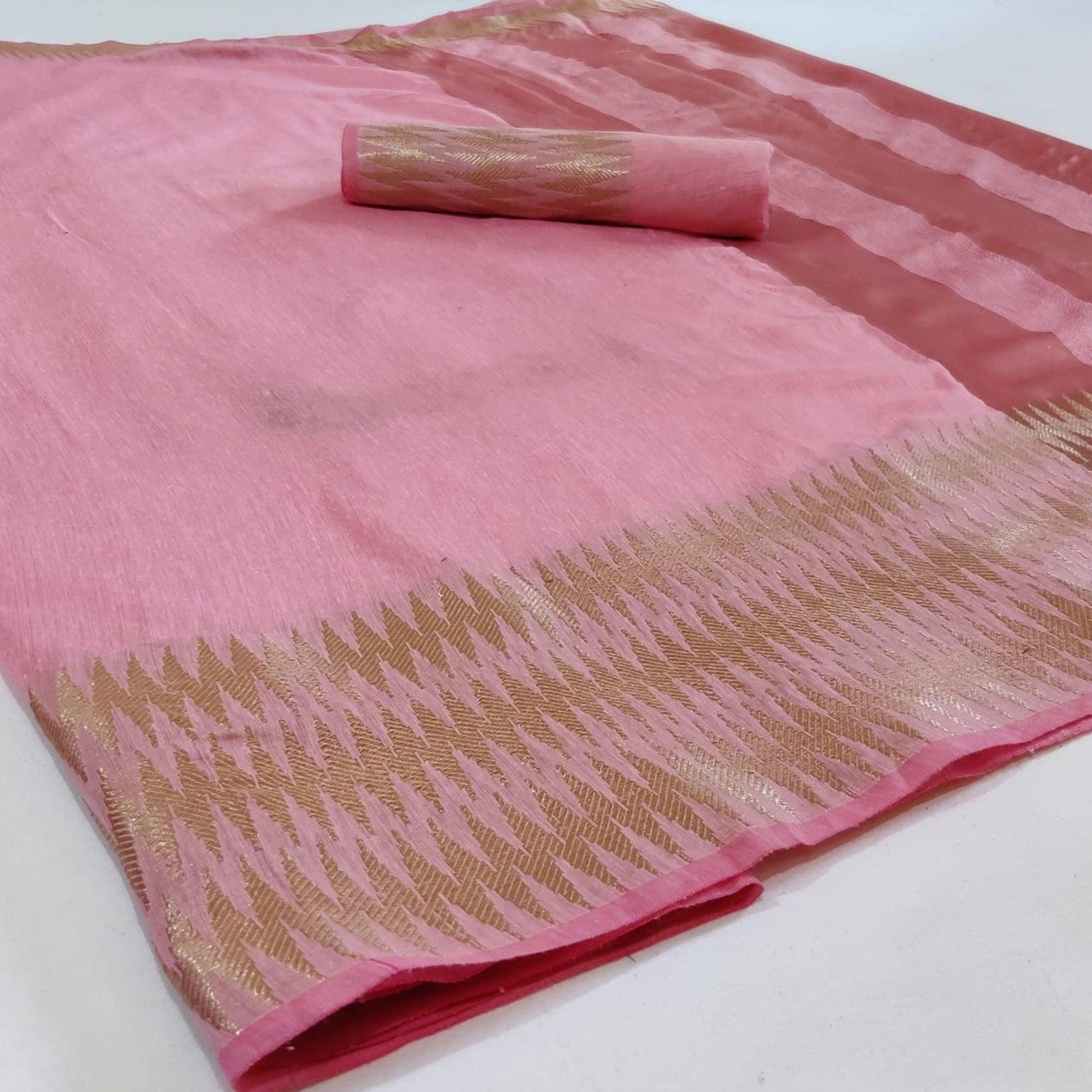Gleaming Pink Colored Festive Wear Woven Silk Saree