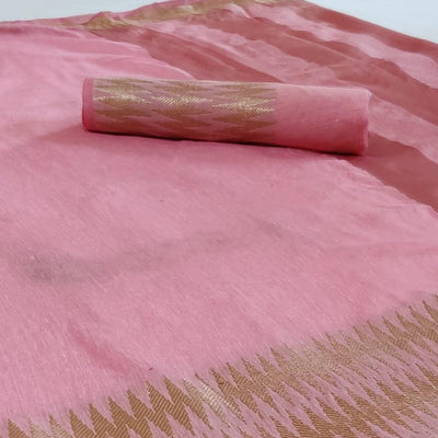 Gleaming Pink Colored Festive Wear Woven Silk Saree