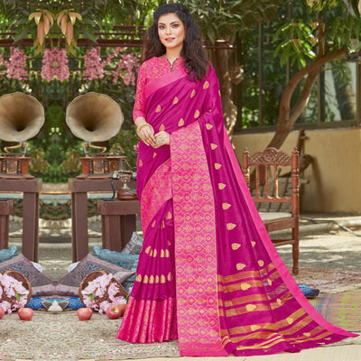 Gleaming Pink Coloured Casual Wear Embroidered Crystal Silk Saree
