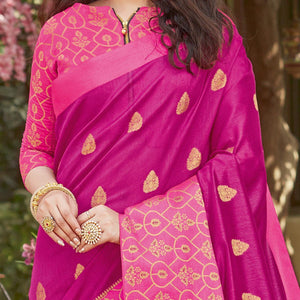Gleaming Pink Coloured Casual Wear Embroidered Crystal Silk Saree