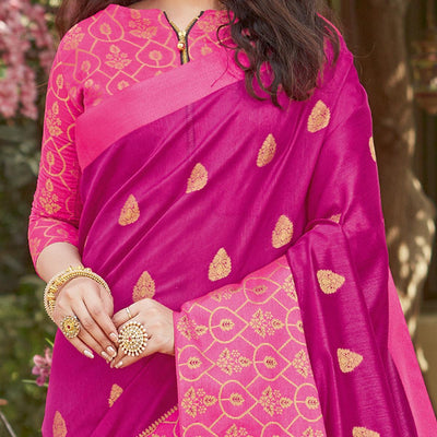 Gleaming Pink Coloured Casual Wear Embroidered Crystal Silk Saree
