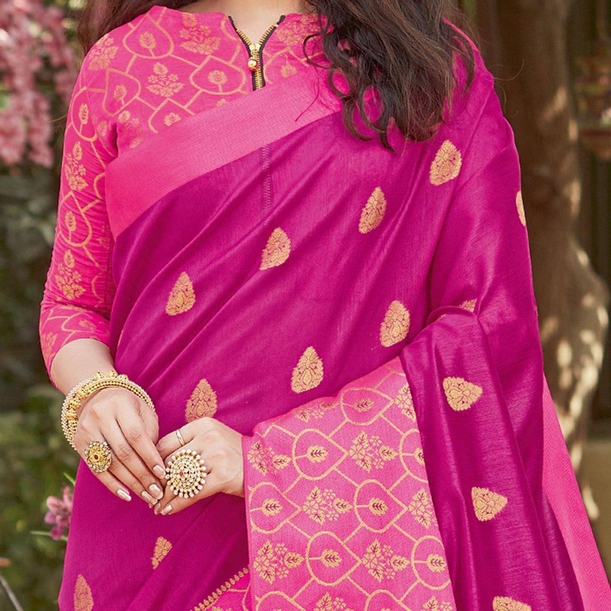 Gleaming Pink Coloured Casual Wear Embroidered Crystal Silk Saree
