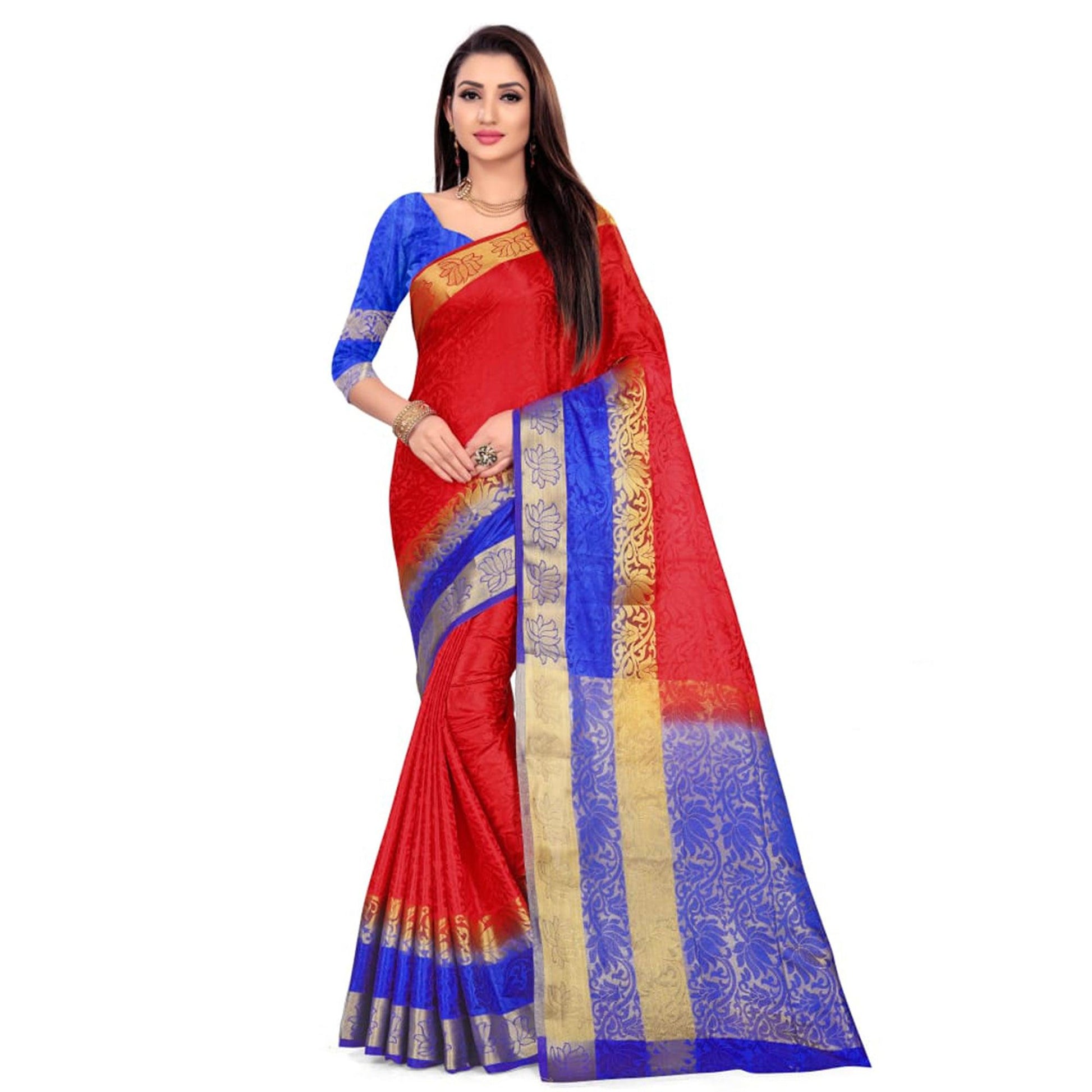 Gleaming Red Colored Festive Wear Woven Art Silk Saree
