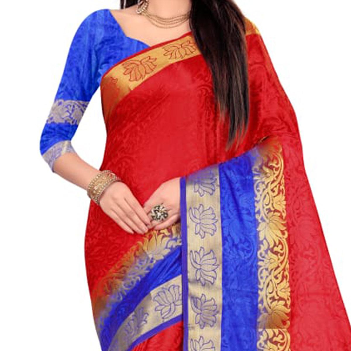 Gleaming Red Colored Festive Wear Woven Art Silk Saree