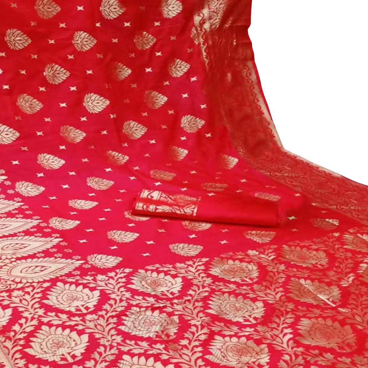 Gleaming Red Colored Festive Wear Woven Banarasi Silk Saree