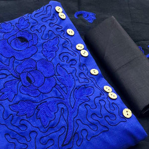 Gleaming Royal Blue Colored Casual Wear Embroidered Cotton Dress Material