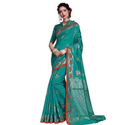 Gleaming Turquoise Green Colored Festive Wear Printed Art Silk Saree