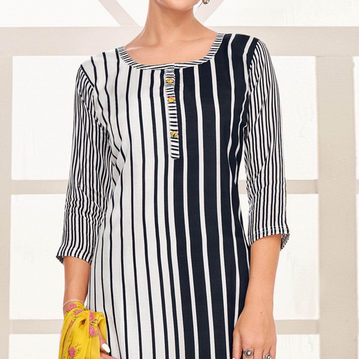 Gleaming White - Black Colored Casual Wear Embroidered Chanderi Dress Material