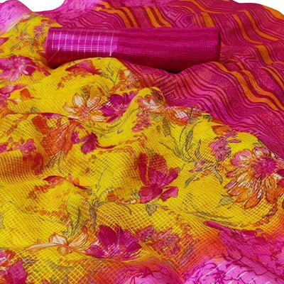 Gleaming Yellow Colored Casual Wear Printed Silk Saree