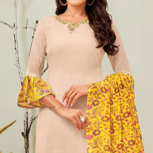 Glorious Beige Colored Casual Wear Embroidered Chanderi Dress Material