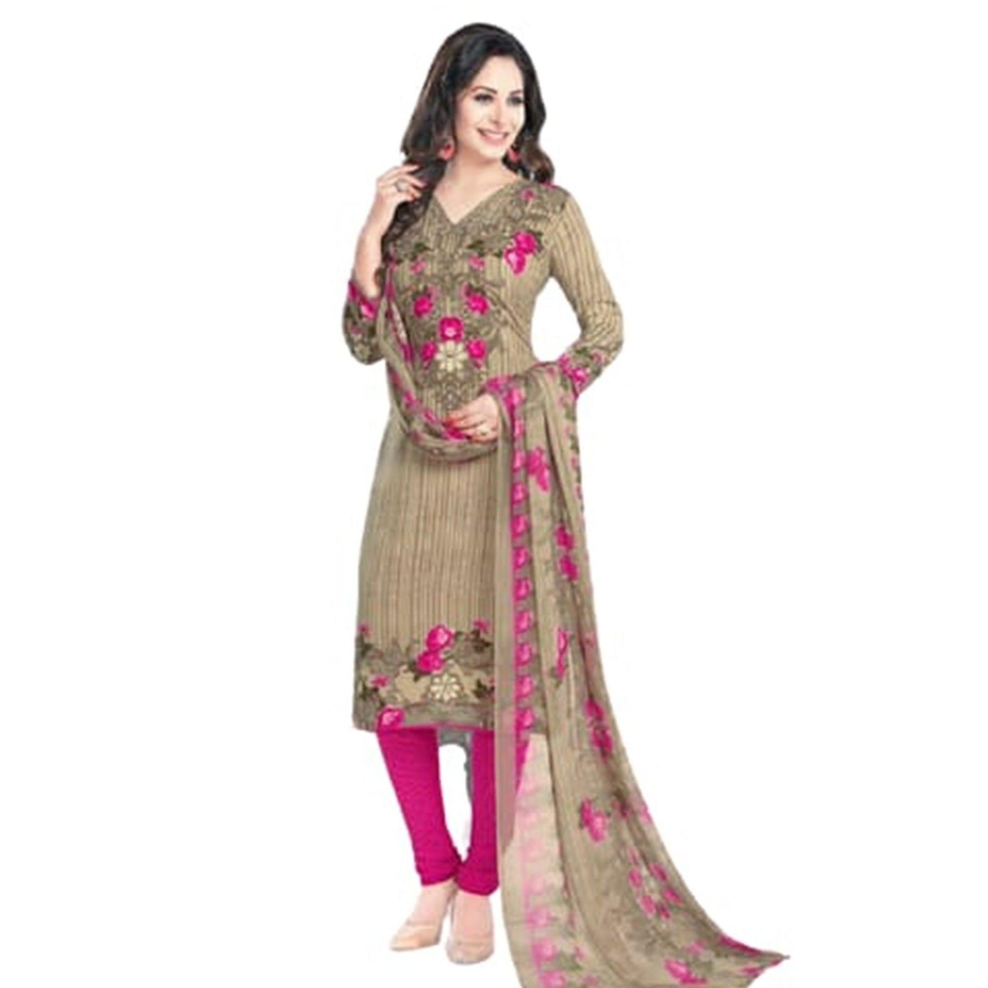 Glorious Beige Colored Casual Wear Printed Crepe Dress Material