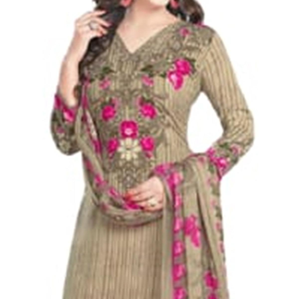 Glorious Beige Colored Casual Wear Printed Crepe Dress Material