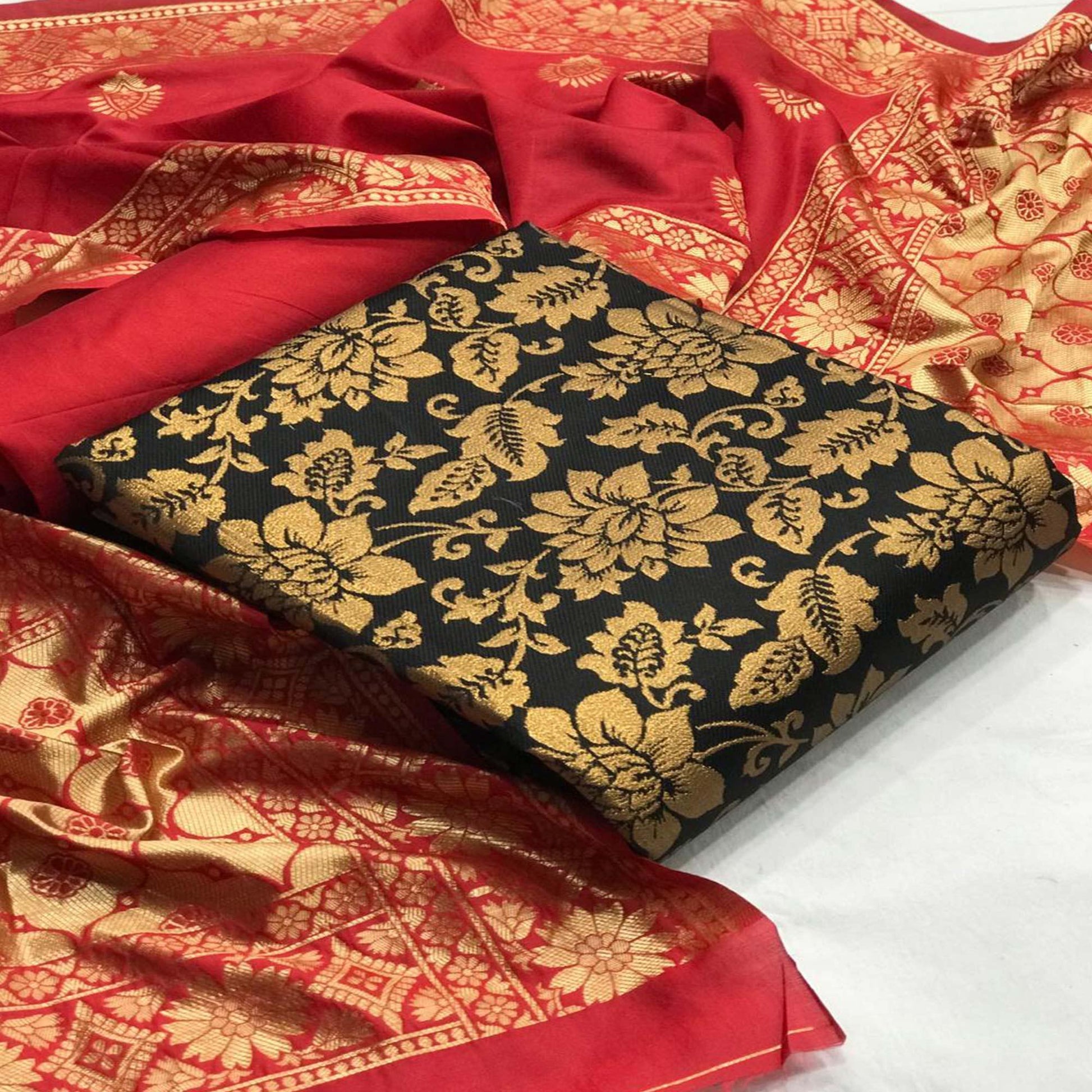 Glorious Black Colored Casual Woven Banarasi Silk Dress Material