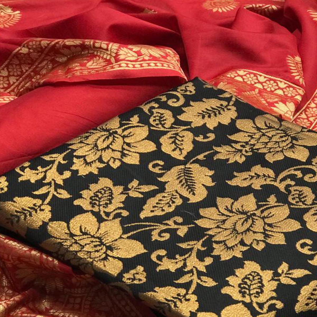 Glorious Black Colored Casual Woven Banarasi Silk Dress Material