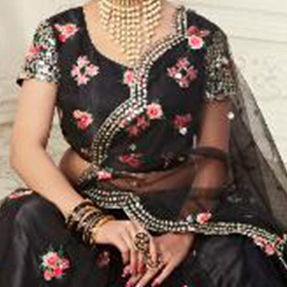 Glorious Black Colored Wedding Wear Thread Embroidered Heavy Net Lehenga Choli