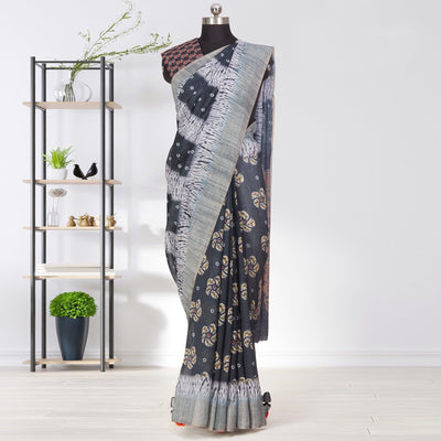 Glorious Black Coloured Casual Wear Printed Linen Saree