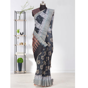 Glorious Black Coloured Casual Wear Printed Linen Saree