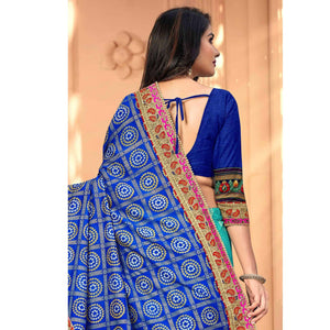 Glorious Blue & Turquoise Coloured Partywear Diamond Work Half & Half Art Silk Saree