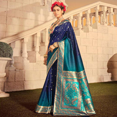 Glorious Blue Colored Festive Wear Woven Banarasi Silk Saree