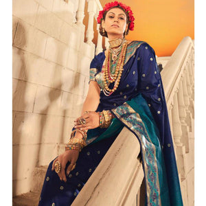 Glorious Blue Colored Festive Wear Woven Banarasi Silk Saree