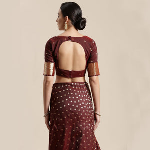 Glorious Brown Colored Festive Wear Silk Blend Woven Geometric Saree With Tassels