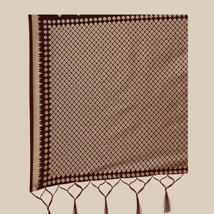 Glorious Brown Colored Festive Wear Silk Blend Woven Geometric Saree With Tassels