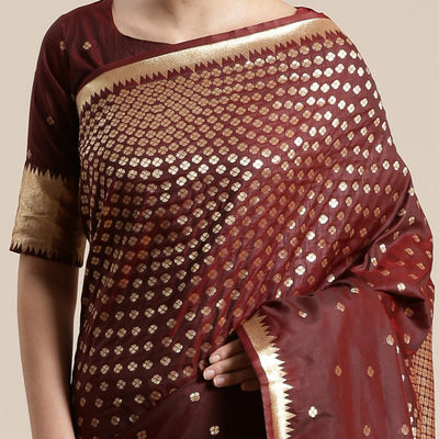Glorious Brown Colored Festive Wear Silk Blend Woven Geometric Saree With Tassels