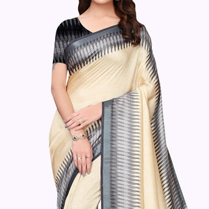 Glorious Cream Colored Casual Wear Printed Art Silk Saree