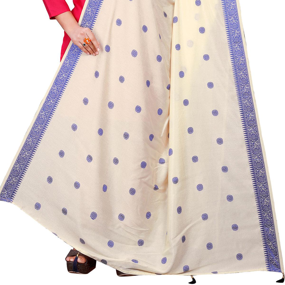 Glorious Cream Colored Festive Wear Woven Art Silk-Viscose Dupatta With Tassels